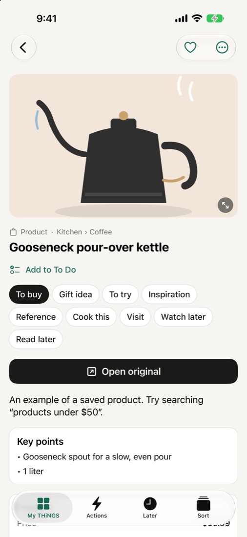 A saved product with Compare